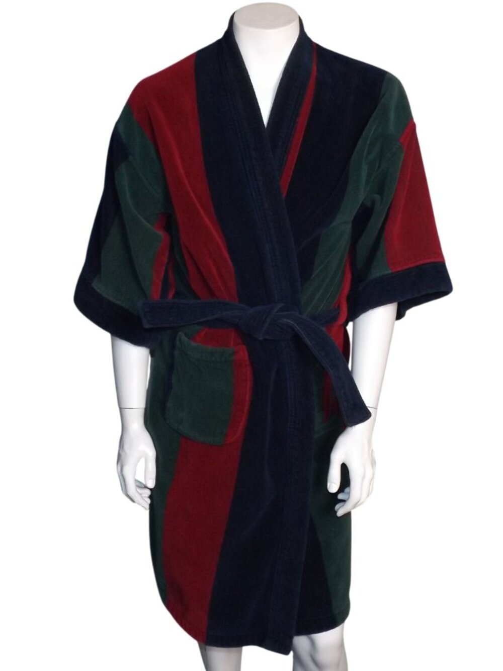 Vintage KNIGHTSBRIDGE Terry Cloth Robe, OS, Color block/Stripe, HEAVY, Cotton